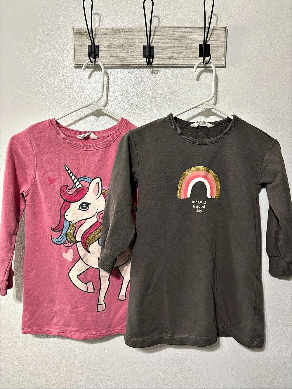 H&M Girls Long Sleeve Dresses Pink & Gray Size 6-7Y
